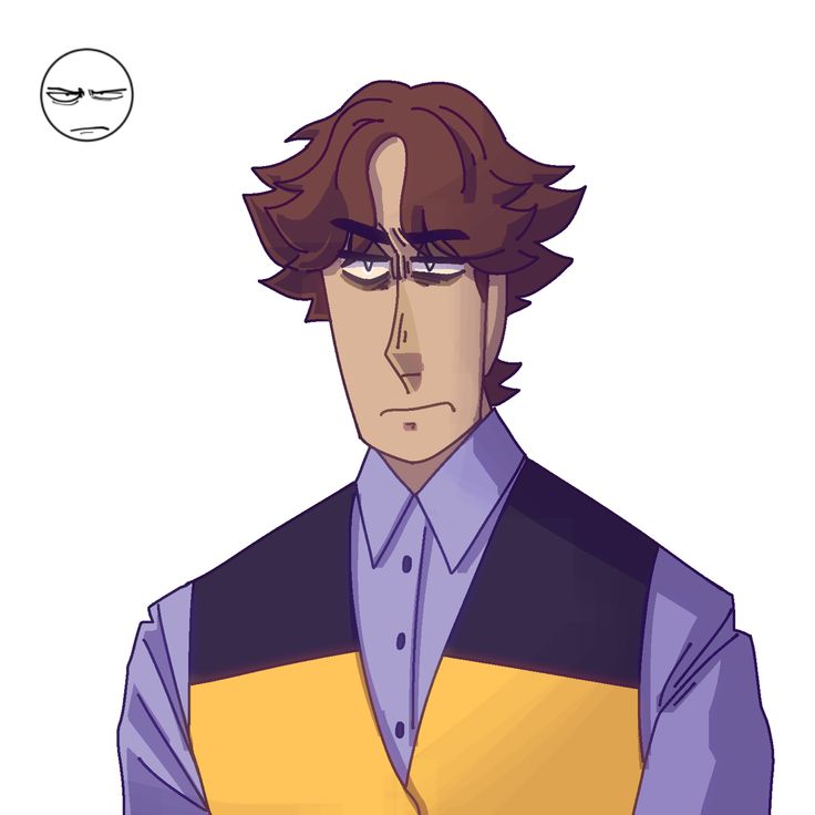 an anime character with brown hair and blue eyes, wearing a yellow shirt and black vest