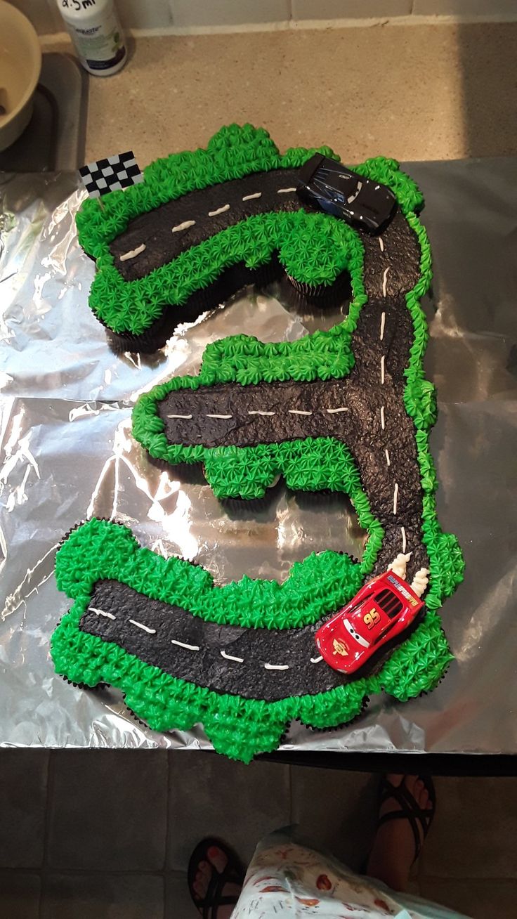 a cake made to look like a race track