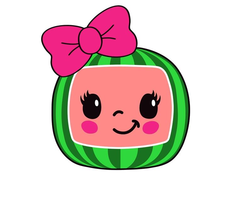 a cute watermelon with a pink bow on it's head and eyes