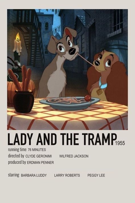 lady and the tramp movie poster with two dogs sitting at a table eating food