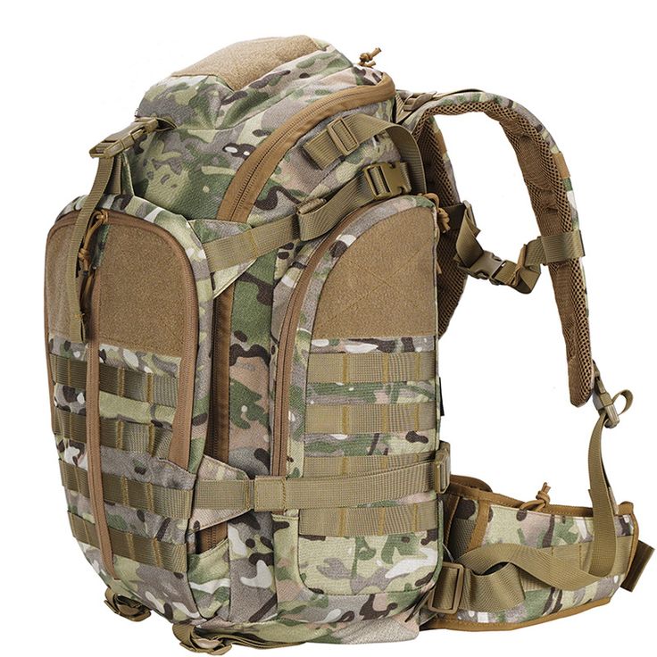 a large backpack with multiple compartments and straps on the front is shown in multi - color camo