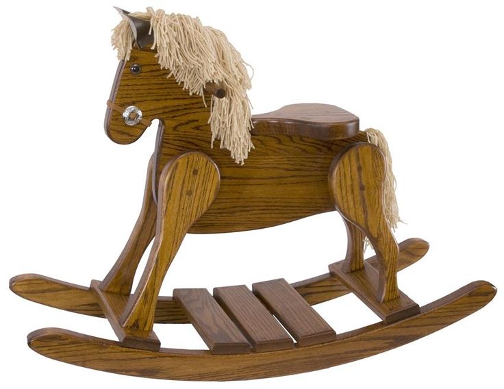 a wooden rocking horse on a white background