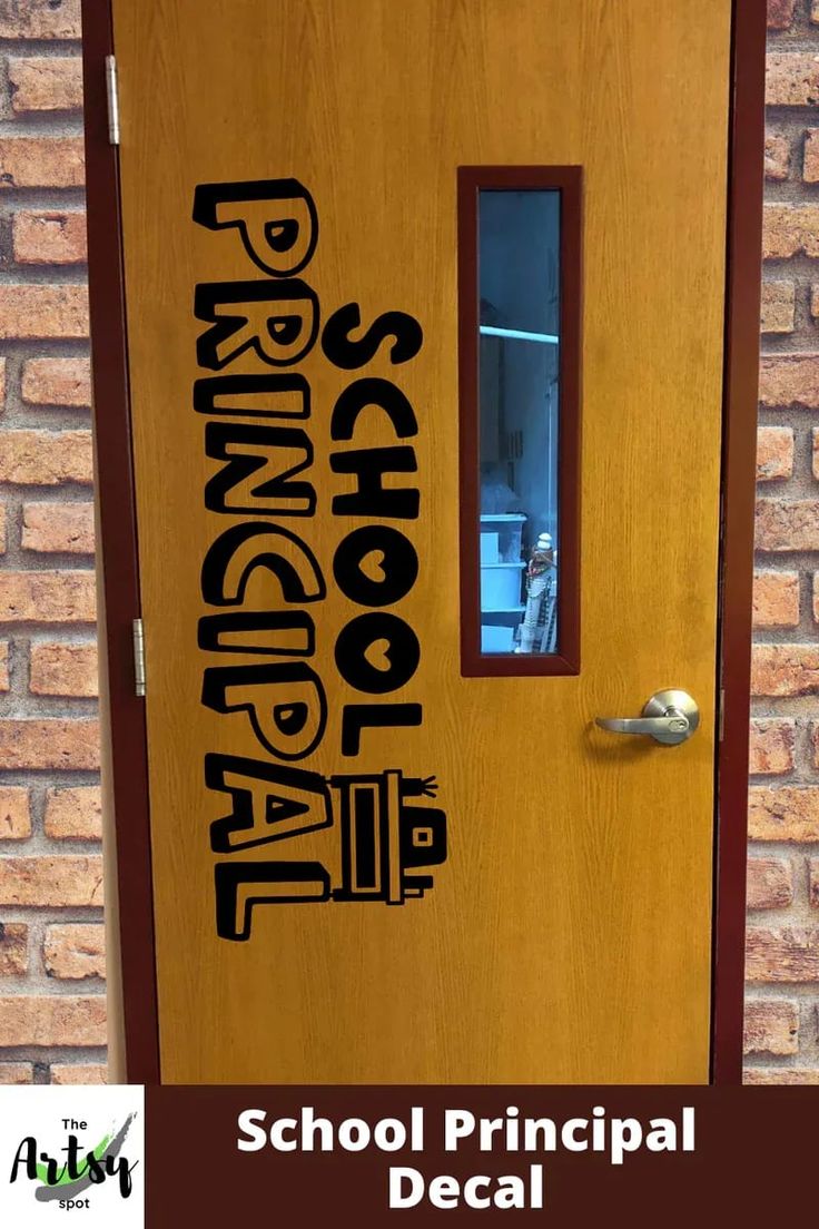 a school door that has the words back to school decal on it and is in front of a brick wall