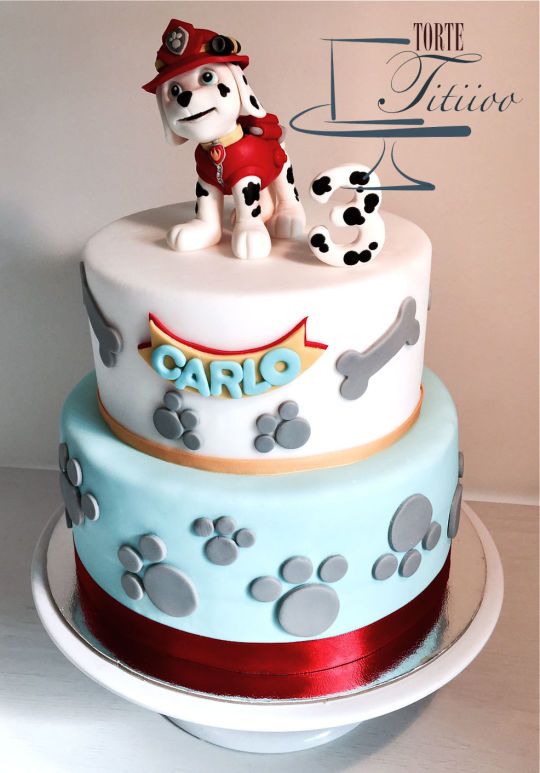 there is a cake with a dog on it