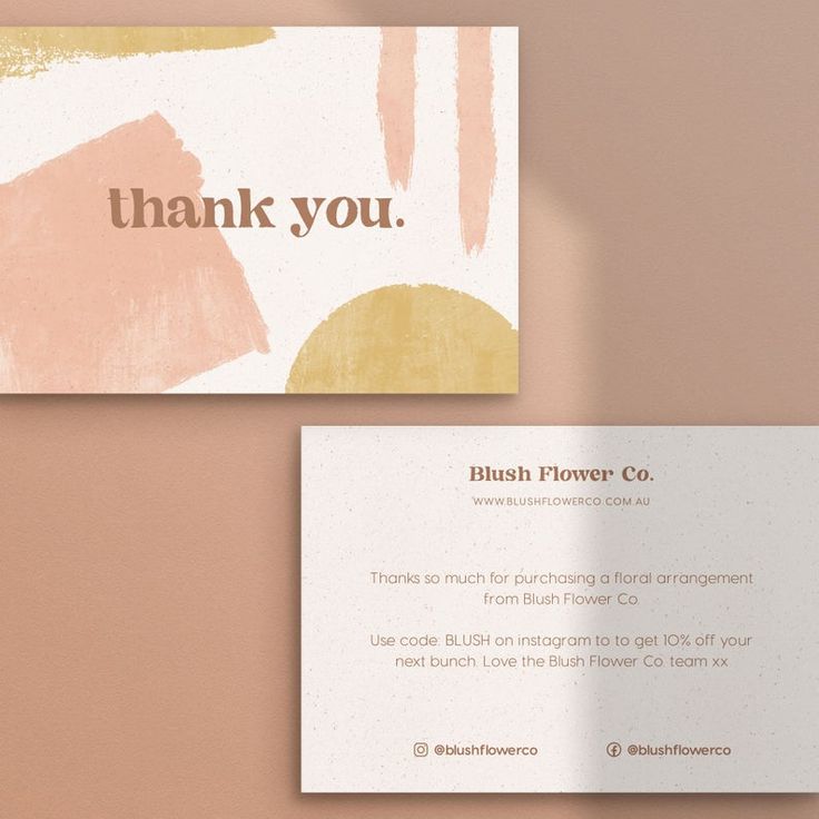 two business cards with the words, thank you and brush flower co on them next to each other