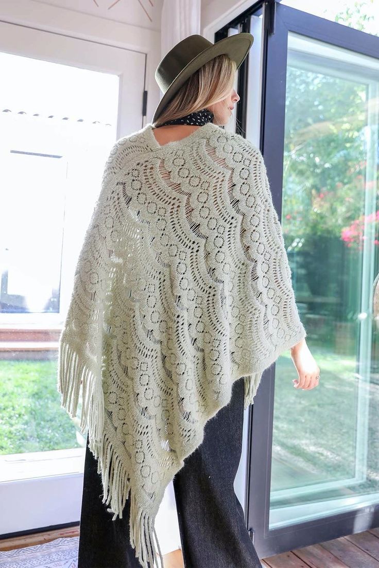 **This product is shipped by a third party warehouse within the US and may arrive separately from your complete order. This is the perfect poncho for a chilly day! The soft, cozy fabric will keep you warm while the cute scallop lace detail adds a touch of style. You'll love wearing this poncho with jeans and boots or dress it up with a skirt and heels. #lovemyleto Imported Lace Poncho, Bachelorette Dress, Casual Bodysuit, Rush Dresses, Cape Style, Knit Poncho, Bridal Shower Dress, Cozy Fabric, Shower Dresses