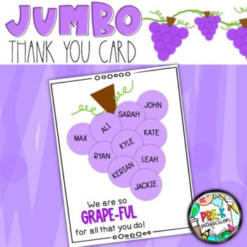 a grape themed jumbo card with the words thank you card and grapes on it