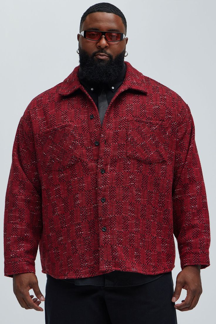 Available In Red/combo. Fold Down Collar Chest Pockets 69% Polyester, 14% Acrylic, 7% Nylon, 7% Rayon, 3% Wool Disclaimer: Plaid Placement Will Vary Imported | Mens Flashing Lights Shacket in Red size Medium by Fashion Nova Flashing Lights, Chest Pocket, Fashion Nova, Mens Shirts, Plaid, Size Medium, Size Small, Wool, Collar