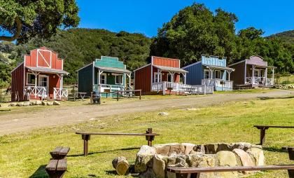 there are many small houses in the field