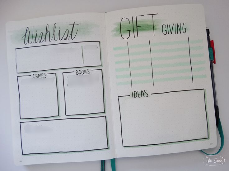 an open notebook with the words gift giving written in green ink on top of it