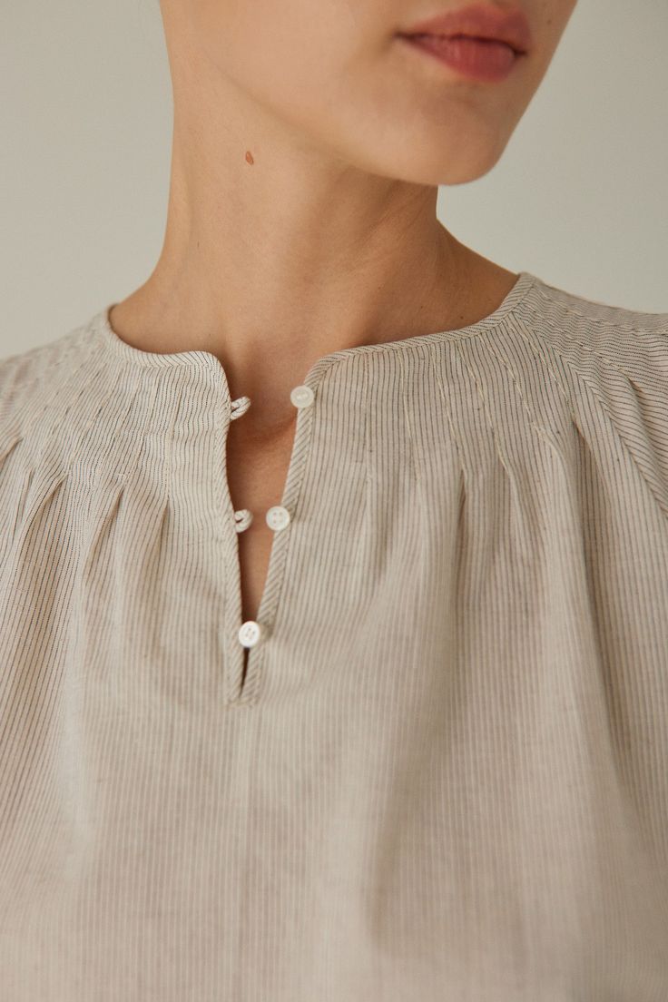 Penne Blouse | Relaxed Fit Sleeveless Blouse | Lille Stripe | Cotton Linen Blend | Something to Hold Basic Blouse Designs, Linen Blouses, Sewing Blouses, Linen Top Women, Frock Fashion, Short Kurti, Tunic Designs, Western Tops, Fashion Tops Blouse