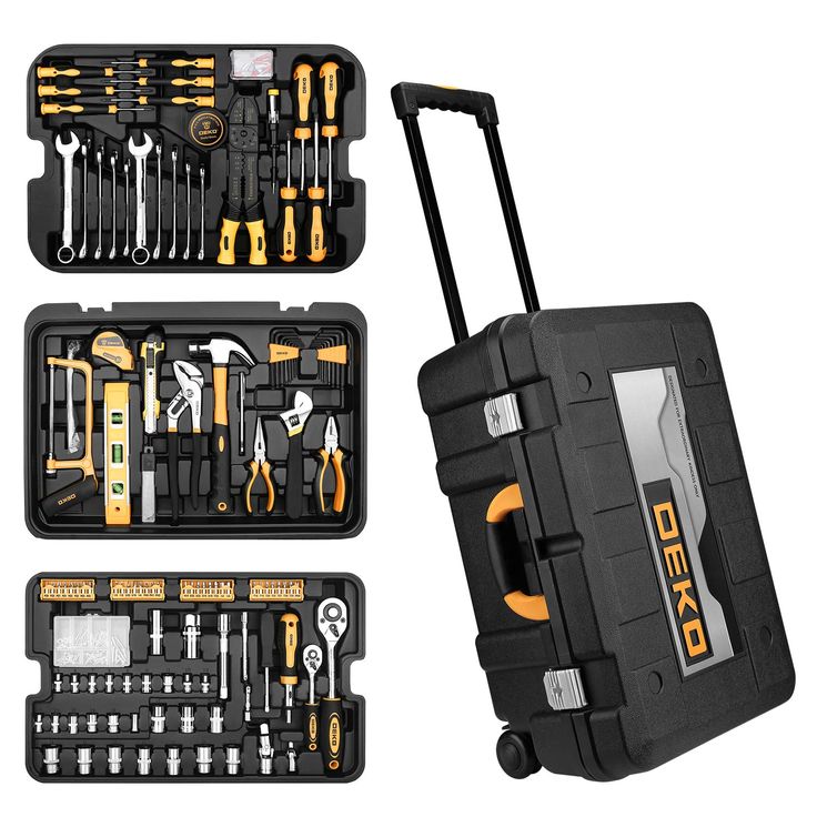 the tool box is packed with tools and other items