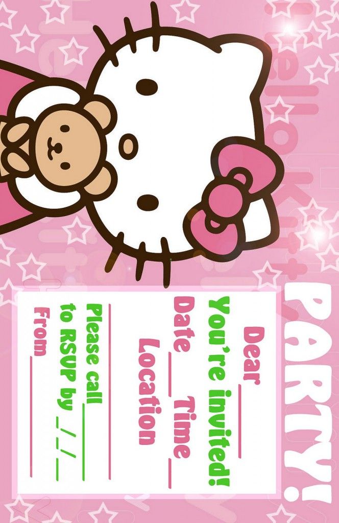 a hello kitty birthday party ticket with a monkey on it's back and stars in the background