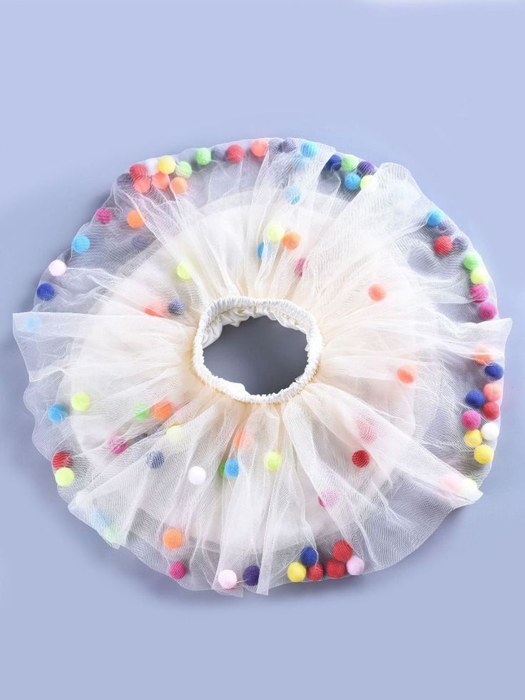 white tulle base elastic waist colorful pom poms between layers of tulle Size medium fits 2T to 4T Length from waist to base is 10 inches 4 layers Playful Summer Tutu Dress With Tulle Skirt, Multicolor Playful Tulle Tutu Dress, Playful Multicolor Tulle Tutu Dress, Playful Tulle Tutu Dress For Playtime, Playful White Tutu Dress With Ruffles, White Fun Tutu Dress For Party, Spring Playtime Tulle Tutu Dress, Spring Tulle Tutu Dress For Playtime, White Tutu Dress For Party