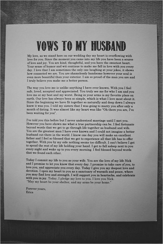 an old letter that says vows to my husband