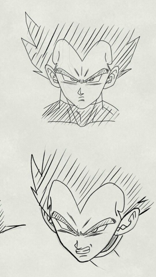 three sketches of gohan and vegeta from the dragon ball series, each with different expressions