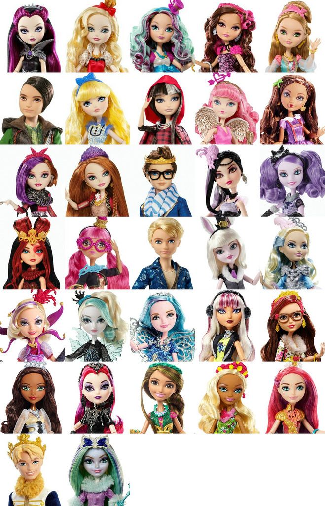 the many dolls are all different colors and sizes