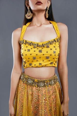 Shop for Divya Kanakia Yellow Net Patola Print Lehenga Set for Women Online at Aza Fashions Square Neck Lehenga, Raw Silk Embroidery, Patola Print, Print Lehenga, Yellow Lehenga, Luxury Sale, Silk Embroidery, Yellow Fabric, Embroidered Blouse