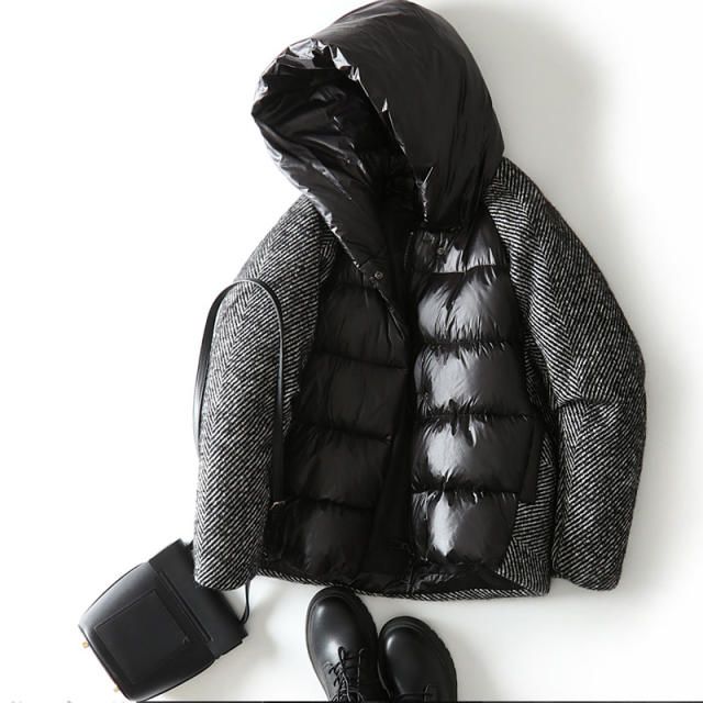 New Arrival Womens Puffy Duck Down Jackets Nylon Outerwear For Winter, Thick Duck Down Outerwear For Fall, Winter Nylon Outerwear, Black Nylon Puffer Jacket For Winter, Black Quilted Hooded Jacket For Winter, Black Quilted Long Sleeve Hooded Jacket, Winter Long Sleeve Duck Down Hooded Jacket, Winter Hooded Outerwear With Ribbed Cuffs, Duck Down Outerwear For Fall And Winter