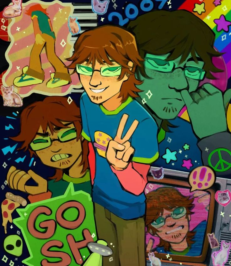 an image of some cartoon characters with peace signs