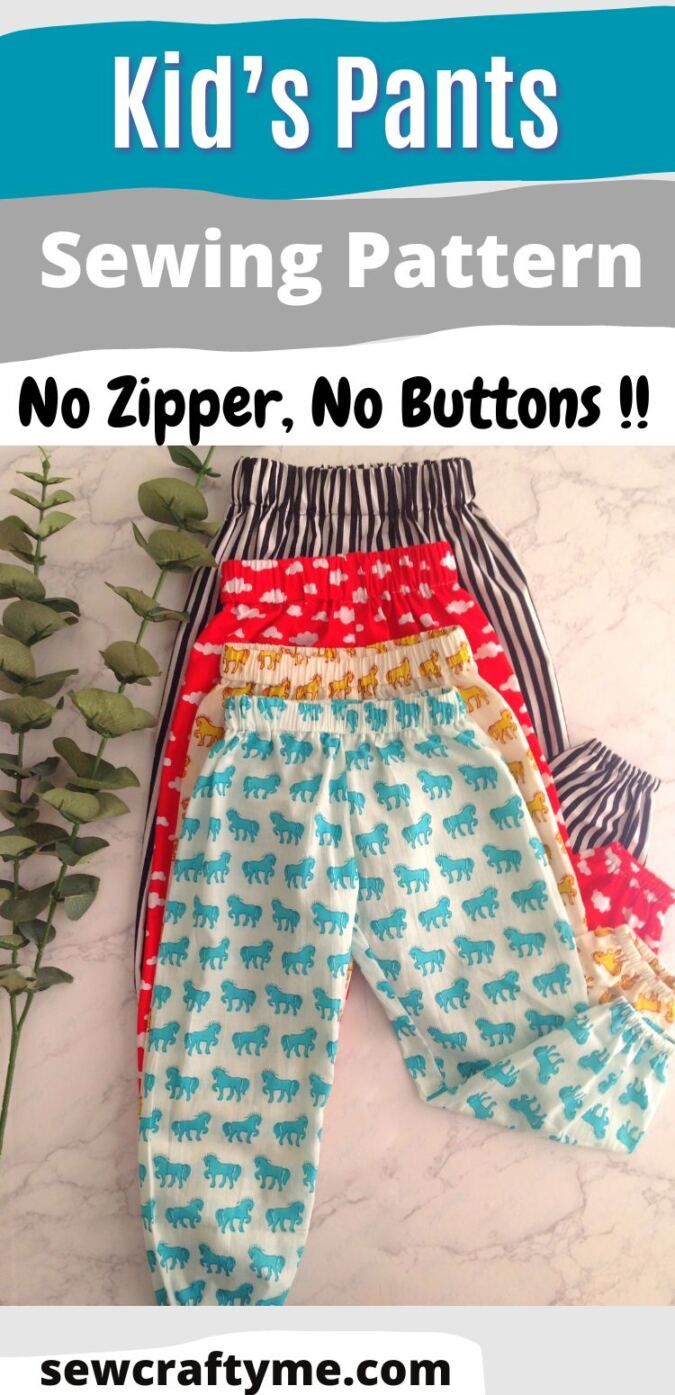 two children's pants with elephants on them and the words kid's pants sewing pattern