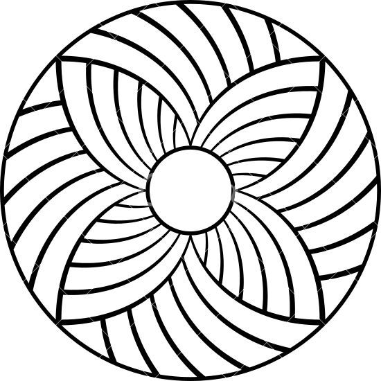 a black and white circular design that is in the center of a circle with wavy lines