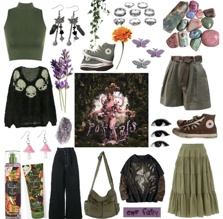 a collage of various items including shoes, clothing and accessories