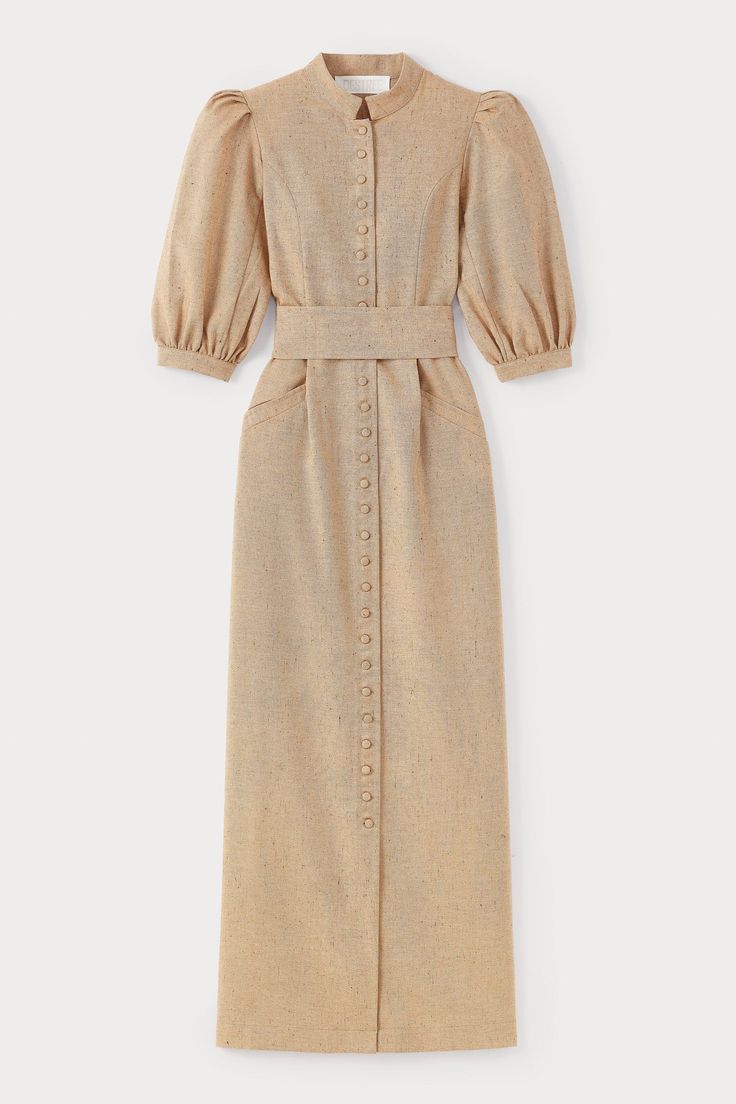 AMOAKO-DRESS LONG FLECK CHESTNUT Puff Sleeve Maxi Dress, Sweater Outfits Fall, Style Royal, Chestnut Color, Iconic Dresses, Royal Outfits, Sleeve Maxi Dress, Cream Dress, Maxi Dress With Sleeves