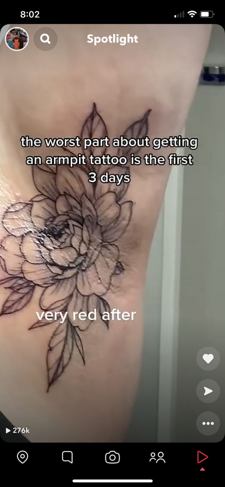 a tattoo on the side of a woman's stomach that reads, the worst part about getting an amphit tattoo is the first 3 days