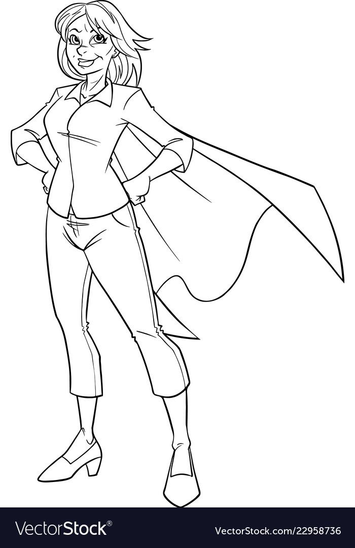 a cartoon girl in black and white with a cape