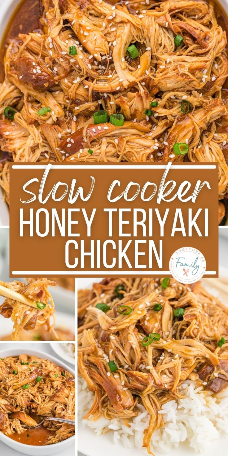 slow cooker honey teriyaki chicken in a white bowl