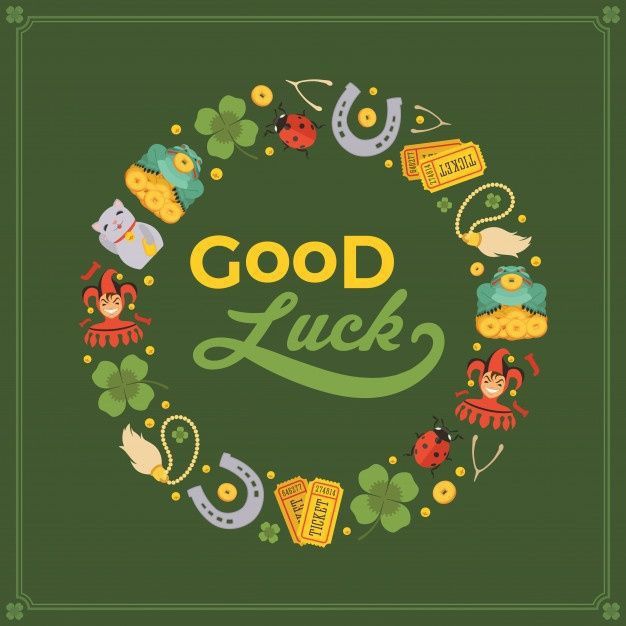 the good luck sign is surrounded by many different things in this circle, including shamrocks and