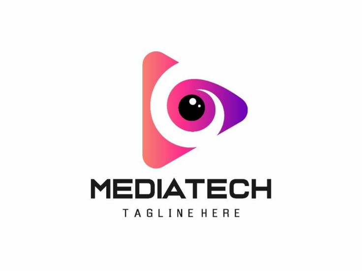 the logo for media tech, with an eyeball in it's center and text underneath