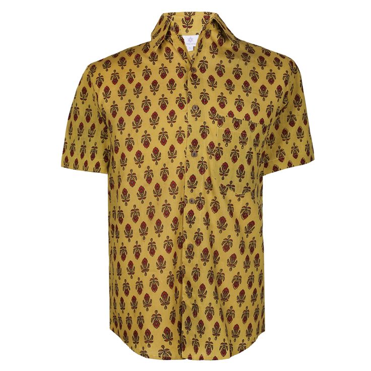 Our Amber Amer Men's shirt is so super soft and such a great colour combination. We have named it after the Amer Fort in Jaipur where this shirt is made. Block printers in Jaipur have practiced this art for centuries. This shirt will be a favourite for the summer! 100% cotton Wash cold, hang dry. Made in India This fabric is block printed by hand so slight variations in printing may exist which demonstrate the hand made aspect of this product. Traditional Fit Short Sleeve Shirt, Traditional Cotton Shirt For Festive Season, Traditional Cotton Shirt For Festivals, Traditional Tops With Relaxed Fit And Camp Collar, Traditional Cotton Camp Shirt With Short Sleeves, Multicolor Cotton Tops For Diwali, Traditional Printed Tops For Festivals, Traditional Short Sleeve Shirt With Relaxed Fit, Traditional Relaxed Fit Short Sleeve Shirt