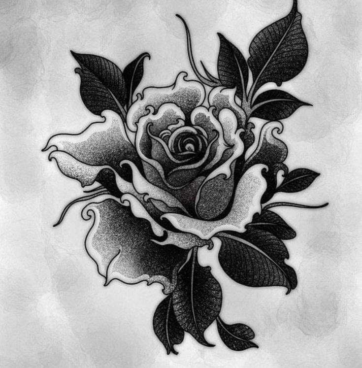 a black and white drawing of a rose