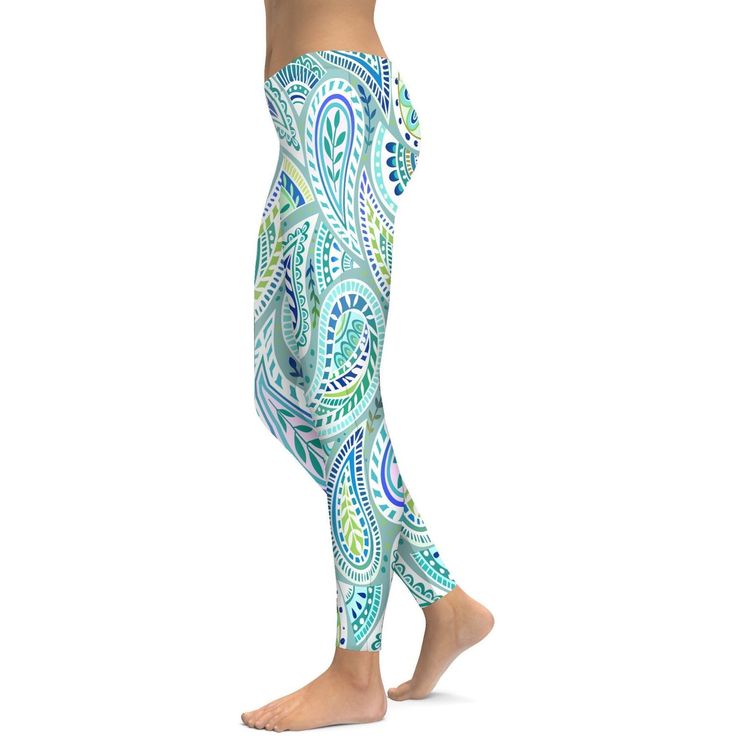 Blue and Green Paisley Leggings - GearBunch Green Comfortable Yoga Activewear, Green Comfortable Activewear For Yoga, Comfortable Green Yoga Activewear, Comfortable Green Activewear For Yoga, Casual Green Leggings For Gym, Multicolor Casual Yoga Pants For Pilates, Casual Multicolor Yoga Pants For Pilates, Casual Multicolor Moisture-wicking Leggings, Multicolor Full-length Casual Activewear