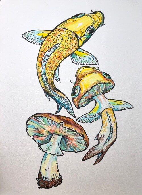 Drawings of Animals and Flowers Koi Fish Drawings, Noel Badges Pugh, Metamorphosis Art, Drawings Of Animals, Fish Sketch, Animals And Flowers, Drawn Fish, Art Tutorials Watercolor, Fish Drawings