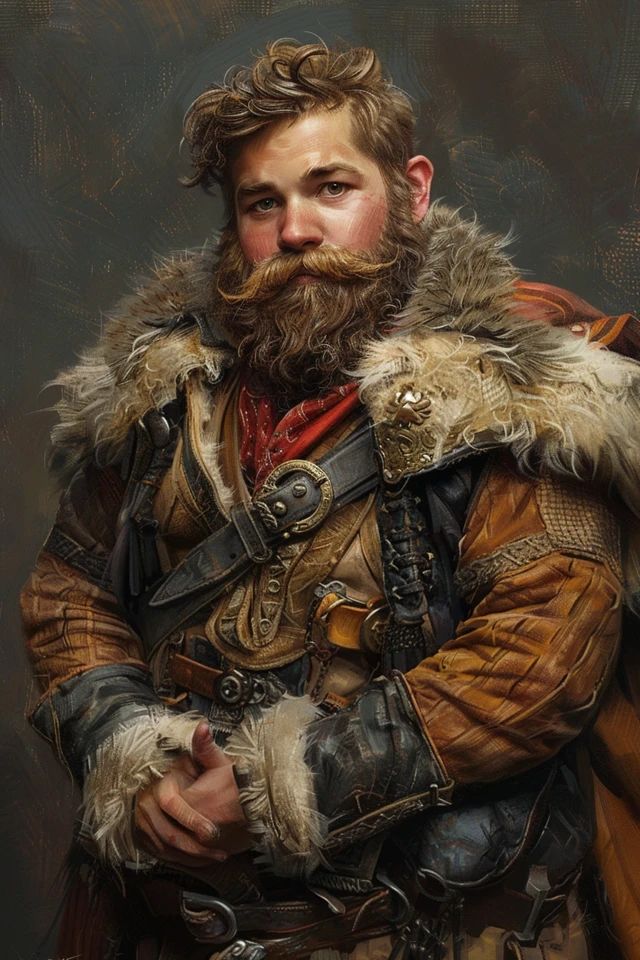 a painting of a man with a beard and fur on his shoulders, dressed in an old - fashioned outfit