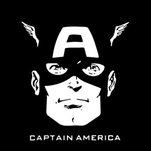 the captain america logo is shown in black and white, with wings on his head