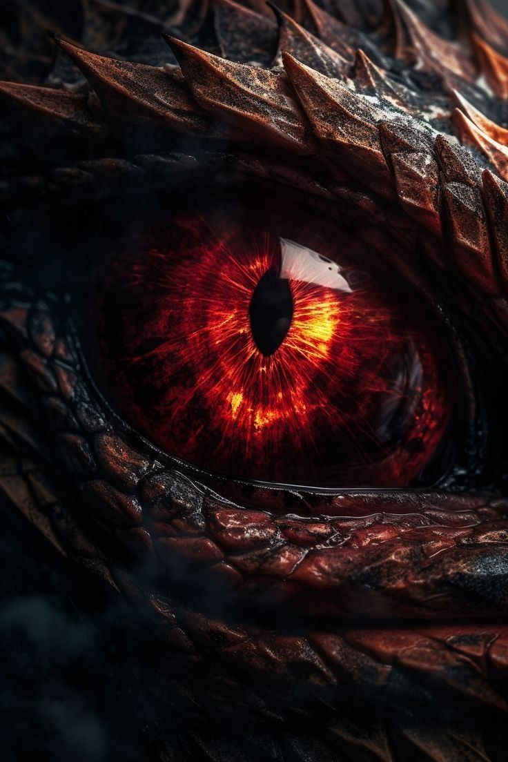 the eye of a dragon with red eyes