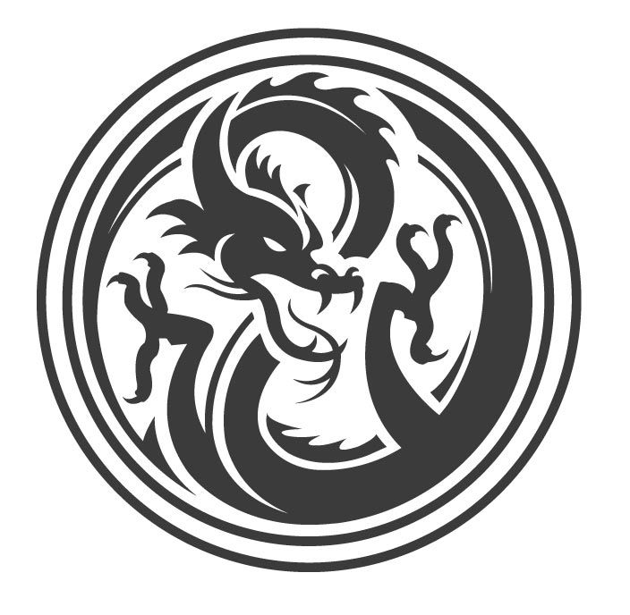 a black and white image of a dragon in a circle