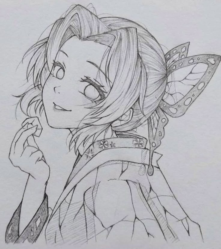 a drawing of a girl with butterfly wings on her head