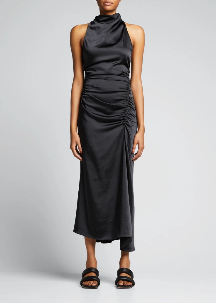 A.L.C. Inez Shirred Dress - Bergdorf Goodman Sleeveless Pre-draped Dress With Ruched Back, Ruched Asymmetrical Dress For Evening With Asymmetrical Neckline, Ruched Draped One-shoulder Cocktail Dress, Evening Asymmetrical Dress With Ruched Detail, Sleeveless Ruched Evening Dress, Sleeveless Satin Midi Dress With Ruched Back, Ruched Asymmetrical Dress With Asymmetrical Neckline For Evening, Sleeveless Evening Dress With Ruched Back, Pre-draped Sleeveless Dress For Dinner