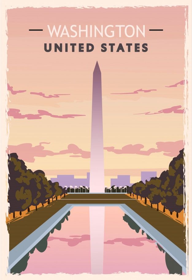 washington, united states poster with the washington monument and reflecting water in front of it