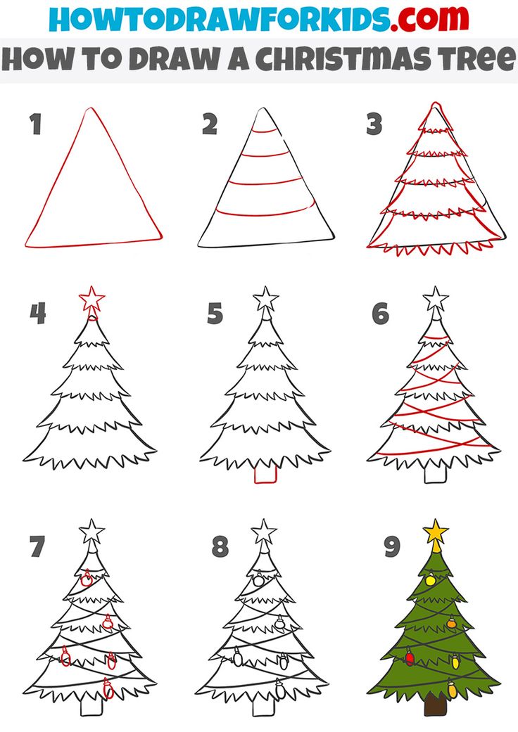 how to draw a christmas tree for kids with step by step instructions on how to draw