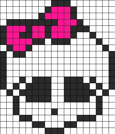 a cross stitch pattern with pink and black squares in the shape of a cat's head