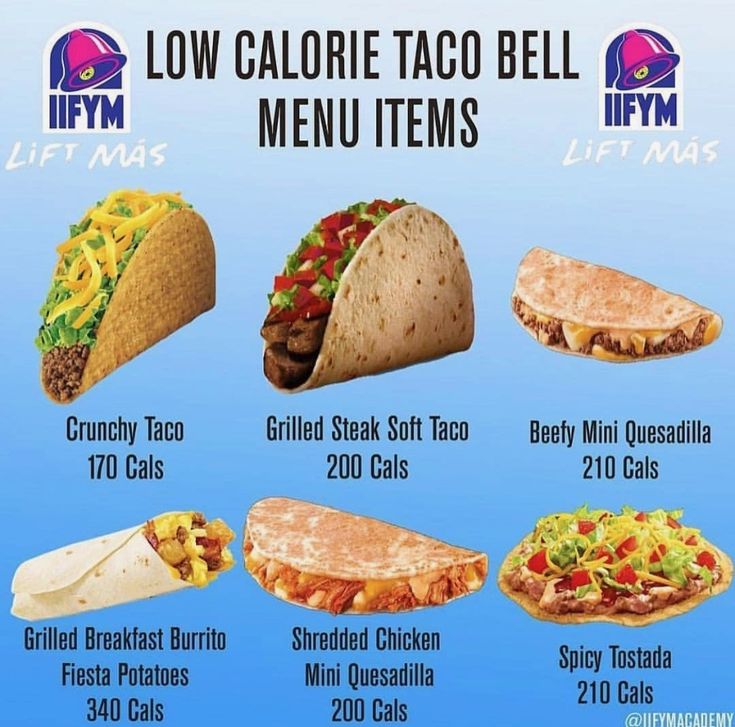 the menu for low calorie taco bell menu items