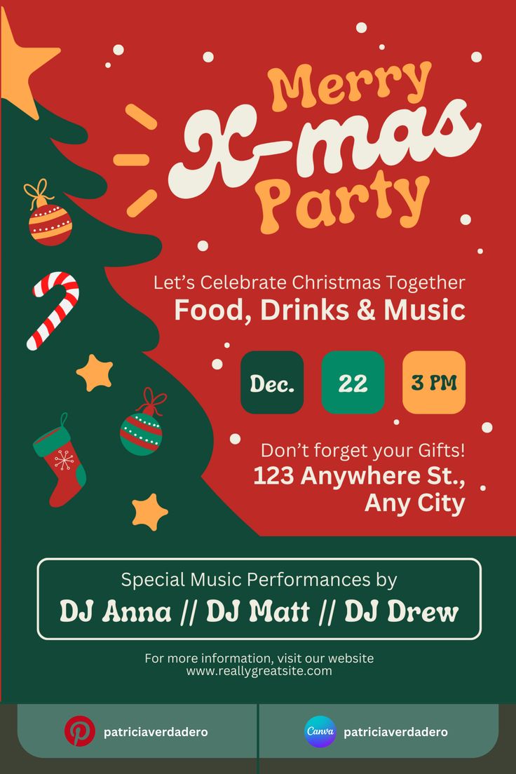 a christmas party flyer with an image of a tree