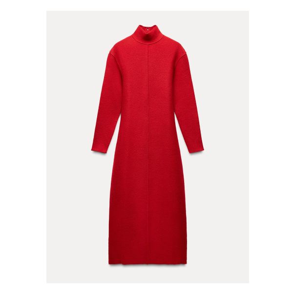 Dress made of 100% wool. High collar and long sleeves. Front pronounced seam detail. Invisible back zip closure. Long Sleeved Dress, Waistcoat Dress, Jeans Cargo, Red High, Sleeved Dress, Knitwear Cardigan, Trouser Jeans, Womens Midi Dresses, Jumpers And Cardigans