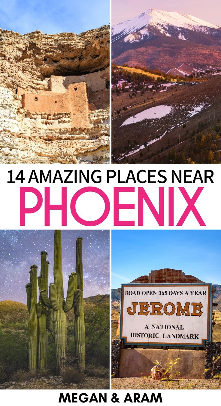 four different pictures with the words, amazing places near phoenix in them